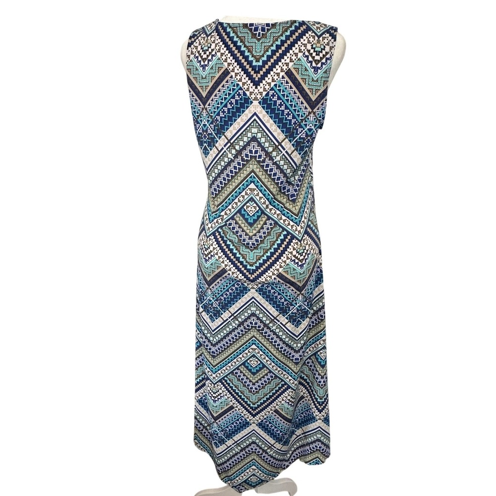 Chico's Maxi Dress Size 0 S Blue Geometric Tribal V-Neck Sleeveless Boho Stretch